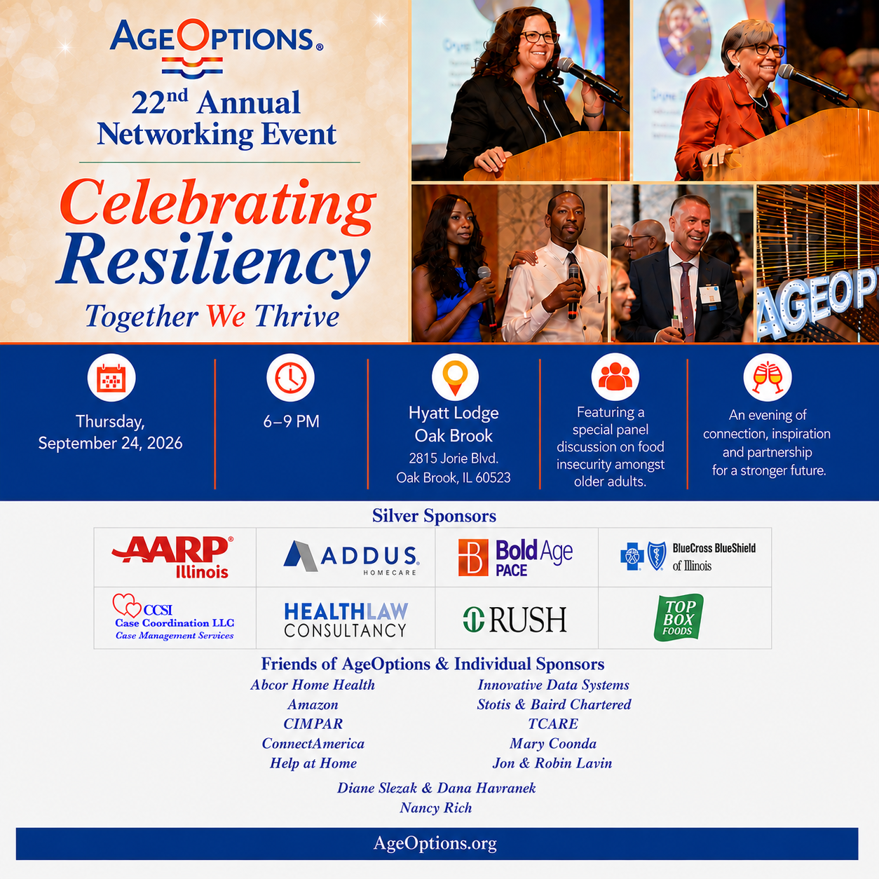 AgeOptions 22nd Annual Networking Event, Celebrating Resiliency: Together We Thrive, September 24 2026, Hyatt Lodge Oak Brook