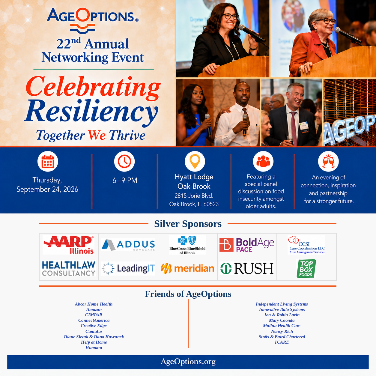 AgeOptions 22nd Annual Networking Event, Celebrating Resiliency: Together We Thrive, September 24, 2026, Hyatt Lodge Oak Brook